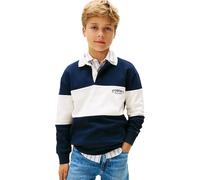Tommy Hilfiger Jungen Poloshirt Langarm Colourblock mit Kontrast-Kragen, Blau (Dark Night Navy Colourblock), 8