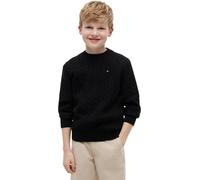 Tommy Hilfiger Jungen Pullover Cotton Cable mit Rundhalsausschnitt, Schwarz (Black), 10 Jahre
