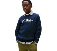 Strickpullover TOMMY HILFIGER, Jungen, Gr. 10 (140), schwarz night navy, Strick, Obermaterial: 100% Baumwolle, unifarben, regular fit normal, Rundhals, eingesetzt Bündchen, Pullover Strickpullover, Re