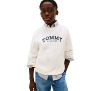 Tommy Hilfiger Jungen Pullover Graphic Cable Sweater Zopfmuster, Weiß (Ivory Silk), 10 Jahre