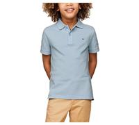 Poloshirt TOMMY HILFIGER "FLAG POLO SS", Jungen, Gr. 3 (98), blau (breezy blau), Single Jersey, Obermaterial: 100% Baumwolle, unifarben, regular fit, eingesetzt Rippbündchen, Shirts, mit Logostickerei