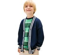 Strickjacke TOMMY HILFIGER "VARSITY RIB V-NECK CARDIGAN", Jungen, Gr. 16 (176), schwarz night navy, Strick, Obermaterial: 100% Baumwolle, unifarben, regular fit normal, V-Ausschnitt, eingesetzt Rippbü