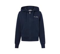 Sweatjacke TOMMY HILFIGER "SCRIPT REG PIQUE ZIP-UP HOODIE", Damen, Gr. XS (34), blau (schwarz night navy), Sweatware, Obermaterial: 85% Baumwolle, 15% Polyamid, unifarben, casual, regular fit, Langarm