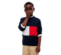 Strickpullover TOMMY HILFIGER, Jungen, Gr. 14 (164), blau (blau flag), Strick, Obermaterial: 100% Baumwolle, unifarben, regular fit normal, Rundhals, Bündchen, Pullover Strickpullover, Zopfmuster, Reg