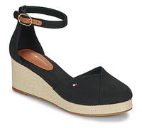 Keilsandalette TOMMY HILFIGER "FLAG CLOSED TOE MID WEDGE ESPAD", Damen, Gr. 41, schwarz, Baumwolle, Leder, modisch, Schuhe, Riemchensandale, Sommerschuh mit verstellbarer Schnalle (59314557-41) schwar