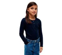 Langarmshirt TOMMY HILFIGER, Mädchen, Gr. 7 (122), blau (schwarz night navy), Single Jersey, Obermaterial: 94% Baumwolle, 6% Elasthan, unifarben, regular fit normal, Rundhals, eingesetzt gerader Absch