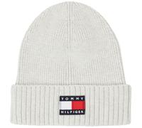 Tommy Hilfiger Kinder Unisex Strickmütze Heritage Flag Beanie aus Rippstrick, Grau (Light Grey Heather), S-M