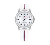 Tommy Hilfiger Mädchenuhr 1720014 – silberfarbenes Zifferblatt, weißes Silikonarmband, 32 mm