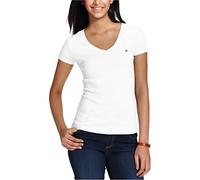 Tommy Hilfiger kurzärmeliges Baumwolloberteil für Damen mit V-Ausschnitt und Logo-Detail