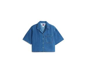 Tommy Hilfiger - Kurzärmeliges Chambray-Hemd im Cropped Boxy-Fit blau - Gr. - S