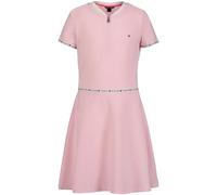 Tommy Hilfiger Kurzärmeliges Mädchenkleid, sportlicher Stil mit klassischem Logo-Design und Taping-Besatz, Rosaroter Reißverschluss, 12-14