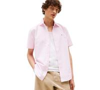 Tommy Hilfiger Kurzärmeliges Oxford-Hemd mit normaler Passform für Herren mit Knopfleiste, Klassisches Rosa/Optic White, L