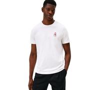 Tommy Hilfiger Kurzärmeliges T-Shirt für Herren aus Baumwolle mit gummiertem Wappen-Logo, Weiss/opulenter Garten, L