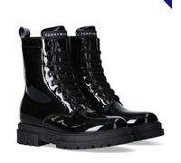 Tommy Hilfiger Lace-up Biker-Stiefel mit Lack-Finish für Mädchen, Kessy, Schwarz, 31