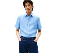 Tommy Hilfiger Lässiges Leinenhemd mit Knopfleiste, Normale Passform, lässiges Leinenhemd mit kurzen Ärmeln, mit Knöpfen in normaler Passform für Herren, Blau (Vessel Blue), L