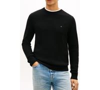 Rundhalspullover TOMMY HILFIGER "LAMBSWOOL CREW NECK", Herren, Gr. M, schwarz, Strick, Obermaterial: 100% Wolle, unifarben, regular fit normal, Rundhals, Rippbündchen, Pullover Rundhalspullover (18716