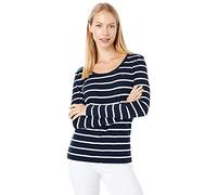 Tommy Hilfiger Langärmeliges Damen-T-Shirt mit U-Ausschnitt, Sky Captain/White Stripe, Groß