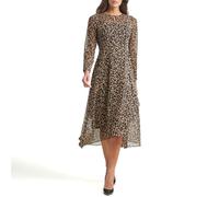 Tommy Hilfiger Langärmeliges Midikleid mit hohem Halsausschnitt, Chiffon, Hi-Lo, Schwarz/Tannin, 38