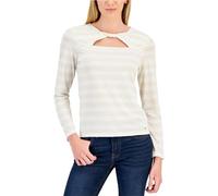 Tommy Hilfiger Langärmeliges Strickoberteil für Damen mit Schlüssellochausschnitt, Elfenbein, Mittel