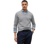 Strickpullover TOMMY HILFIGER "ESSENTIAL COTTON V NECK mit V-Ausschnitt und Stickerei", Herren, Gr. L, grau (medium grau heather), Strick, Obermaterial: 100% Baumwolle, meliert, V-Ausschnitt, Rippbünd