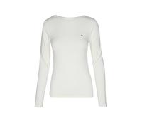 Langarmshirt TOMMY HILFIGER "SLIM 5X2 RIB BOAT-NK LS mit U-Boot Ausschnitt und Rippstruktur", Damen, Gr. M38, ivory silk, Single Jersey, Obermaterial: 95% Viskose, 5% Elasthan, unifarben, figurbetont