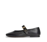 Riemchenballerina TOMMY HILFIGER "TH BUCKLE LEATHER BALLERINA", Damen, Gr. 38, schwarz, Nappaleder, Schuhe Riemchenballerina, Businessschuh, mit verstellbarer Schnalle über den Rist, schmale Form. (21