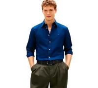 Langarmhemd TOMMY HILFIGER "LINEN BLEND SOLID BTD", Herren, Gr. L, N-Gr, carbon navy, Web, Obermaterial: 52% Baumwolle, 48% Leinen, regular fit normal, Manschette, Hemden, regular fit, Button-down-Kra