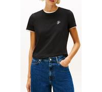 Kurzarmshirt TOMMY HILFIGER "TH SCRIPT REG C-NK SS TEE", Damen, Gr. S (36), schwarz, Single Jersey, Obermaterial: 95% Baumwolle, 5% Elasthan, unifarben, regular fit normal, Rundhals, Shirts, Stretch,