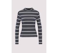 Langarmshirt TOMMY HILFIGER "SLIM CODY MOCK-NK LS", Damen, Gr. XL (46), schwarz-weiß (broken stripe dunkelblau, ecru), Single Jersey, Obermaterial: 100% Baumwolle, gestreift, slim fit normal, Rundhals