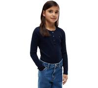 Langarmshirt TOMMY HILFIGER, Mädchen, Gr. 12 (152), blau (schwarz night navy), Single Jersey, Obermaterial: 94% Baumwolle, 6% Elasthan, unifarben, regular fit normal, Rundhals, eingesetzt gerader Absc