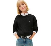 Strickpullover TOMMY HILFIGER "CABLE SWEATER", Kinder, Gr. 10 (140), schwarz, Strick, Obermaterial: 100% Baumwolle, unifarben, regular fit normal, Rundhals, eingesetzt Bündchen, Pullover Strickpullove