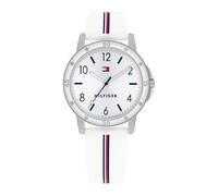 Tommy Hilfiger Mädchenuhr 1720014 – silberfarbenes Zifferblatt, weißes Silikonarmband, 32 mm