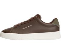 Sneaker TOMMY HILFIGER "TH COURT LTH DETAIL ESS", Herren, Gr. 45, braun (braun olive), Leder, Lederimitat, Schuhe Sneaker, Freizeitschuh, Halbschuh, Schnürschuh mit seitlichem Logoschriftzug (62563348