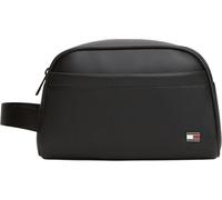 Kulturbeutel TOMMY HILFIGER "TH FOUNDATION WASHBAG", Gr. B/H/T: 10cm x 21cm x 12,5cm, schwarz, Lederimitat, Taschen Kulturbeutel, Unisex Waschbeutel, Minibag mit Hardcover-Logoflag (38236309-0) schwar