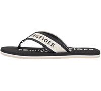 Zehentrenner TOMMY HILFIGER "SPORTY HILFIGER BEACH SANDAL", Herren, Gr. 43, schwarz, Textil, unifarben mit Farbeinsätzen, Basic, Schuhe Zehentrenner, Sommerschuh, Strandschuh, Flats mit Logoschrifzug