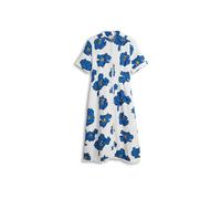 Midikleid TOMMY HILFIGER "FRAYED VIS/LINEN SHORT SLEEVE SHIRT DRESS", Damen, Gr. M (40), N-Gr, poppy print spaced ivory, blau orbit, Web, Obermaterial: 53% Leinen, 47% Viskose, gemustert, gerade Midi,