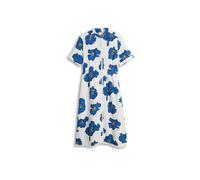 Midikleid TOMMY HILFIGER "FRAYED VIS/LINEN SHORT SLEEVE SHIRT DRESS", Damen, Gr. XS (34), N-Gr, poppy print spaced ivory, blau orbit, Web, Obermaterial: 53% Leinen, 47% Viskose, gemustert, gerade Midi