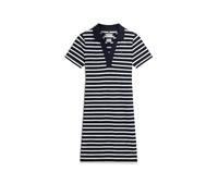 Polokleid TOMMY HILFIGER "SLIM OPEN NK POLO DRESS SS", Damen, Gr. S (36/38), N-Gr, breton stripe schwarz night, ecru, Jersey, Obermaterial: 96% Baumwolle, 4% Elasthan, gestreift, figurbetont, V-Aussch