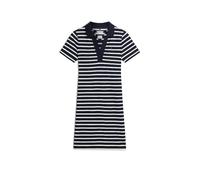 Polokleid TOMMY HILFIGER "SLIM OPEN NK POLO DRESS SS", Damen, Gr. XL (46), N-Gr, breton stripe schwarz night, ecru, Jersey, Obermaterial: 96% Baumwolle, 4% Elasthan, gestreift, figurbetont, V-Ausschni