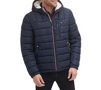 Tommy Hilfiger mittelschwere wasserabweisende Pufferjacke für Herren mit Sherpa-Futter und Kapuze, M
