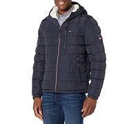 Tommy Hilfiger Herren Midweight Sherpa Lined Hooded Water Resistant Puffer Jacket Mantel, Midnight Tech, XXL