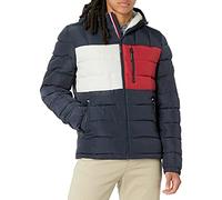 Tommy Hilfiger Herren Midweight Sherpa Lined Hooded Water Resistant Puffer Jacket Mantel, Tommy Flag Combo Tech, S