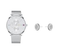 Tommy Hilfiger Multi Zifferblatt Quarz Uhr für Damen mit Silbernes Edelstahl-Mesh-Gliederarmband - 1781942 & Jewelry Ohrstecker für Damen aus Edelstahl mit Kristallen - 2780565