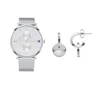 Tommy Hilfiger Multi Zifferblatt Quarz Uhr für Damen mit Silbernes Edelstahl-Mesh-Gliederarmband - 1781942 & Jewelry Ohrhänger für Damen aus Edelstahl - 2780459