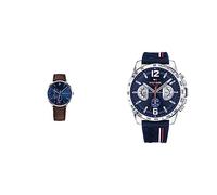 Tommy Hilfiger Multi Zifferblatt Quarz Uhr für Herren mit Dunkel-Braunes Lederarmband - 1791508 & Multi Zifferblatt Quarz Uhr für Herren mit Marinblaues Silikonarmband - 1791476