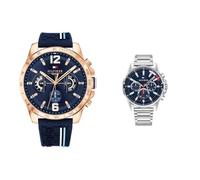 Tommy Hilfiger Multi Zifferblatt Quarz Uhr für Herren mit Marinblaues Silikonarmband - 1791474 & Multi Zifferblatt Quarz Uhr für Herren mit Silbernes Edelstahlarmband - 1791788