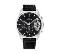 Tommy Hilfiger Multi Zifferblatt Quarz Uhr für Herren mit Schwarzes Lederarmband - 1710449