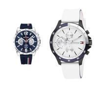 Tommy Hilfiger Multi Zifferblatt Quarz Uhr für Herren mit Weisses Silikonarmband - 1791723 & Multi Zifferblatt Quarz Uhr für Herren mit Marinblaues Silikonarmband - 1791476