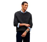 Rundhalspullover TOMMY HILFIGER "ESSENTIAL STRUCTURE CREW NECK mit Struktur und Label", Herren, Gr. XXL, grau (dunkelgrau heather), Strick, Obermaterial: 100% Baumwolle, Rundhals, Rippbündchen, Pullov
