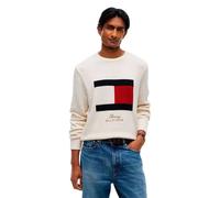 Rundhalspullover TOMMY HILFIGER "GIFTING FLAG CREW NECK", Herren, Gr. L, weiß (ivory petal), Strick, Obermaterial: 100% Baumwolle, normal, Rundhals, Rippbündchen, Pullover Rundhalspullover (60013009-L